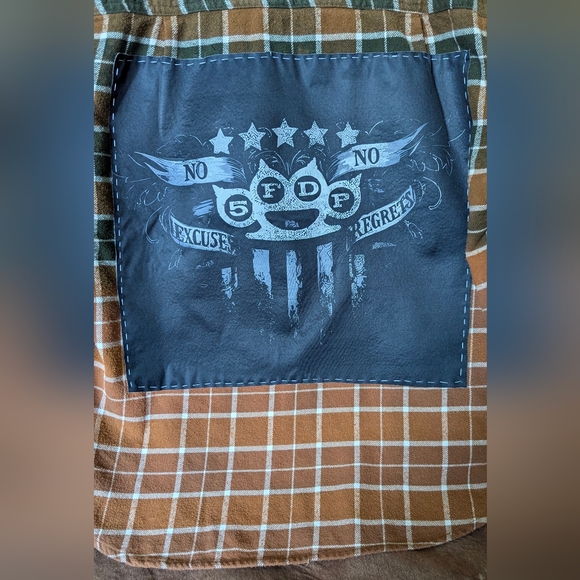 Five Finger Death Punch Upcycled Dip Dye Bleach Flannel Shirt - Picture 6 of 15